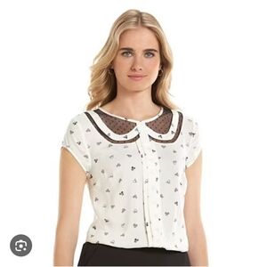 Lauren Conrad Disney Minnie Mouse Sheer Peter Pan Faux Collar Challis Top Nwt s